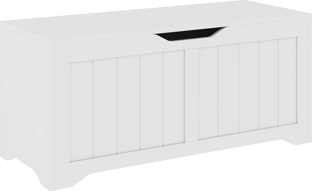 Baú de arrumação de 136 L, 100 x 40 x 45 cm banco com baú com 2 dobradiças de segurança e design sem puxadores, branco