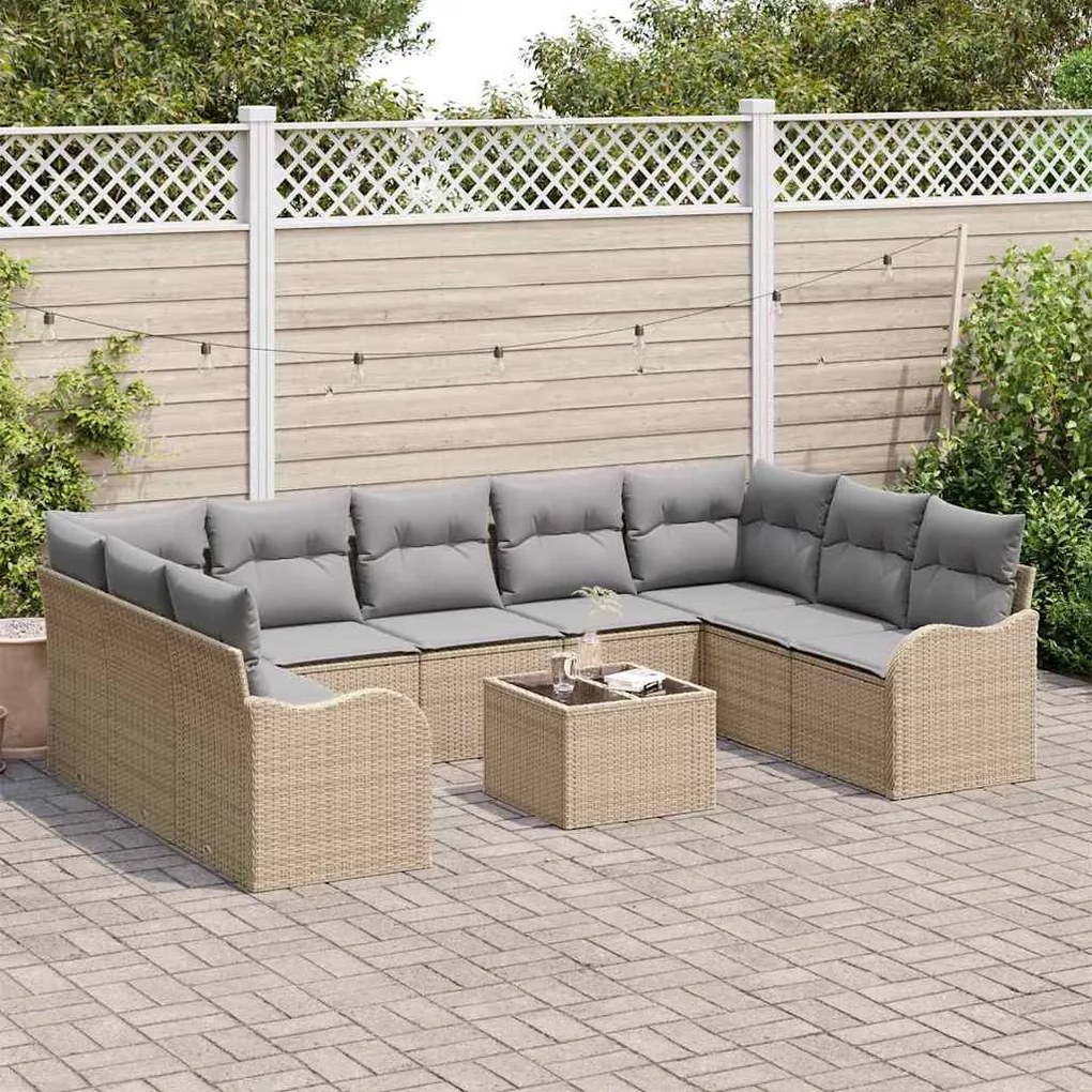 Conjunto de Sofá de Jardim vidaXL de 10 Peças com Almofadas Pretas de