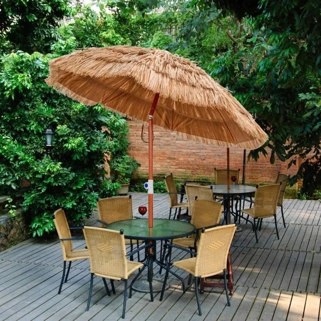 Guarda-sol havaiano Tiki com telhado de palha portátil e design inclinado para áreas externas 175 x 194 cm Natural