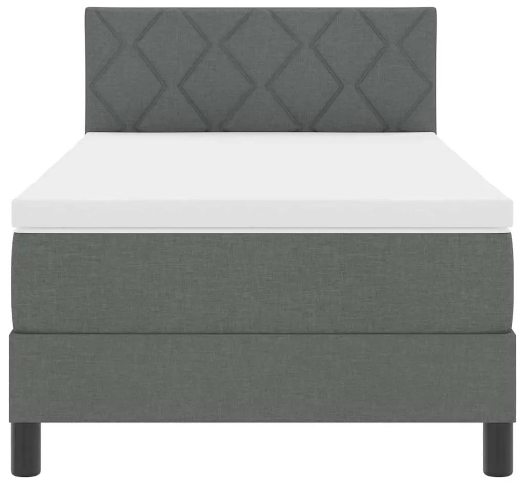 Cama Box Spring com Colchão &amp; LED Cinza Escuro 90x200 cm Tecido