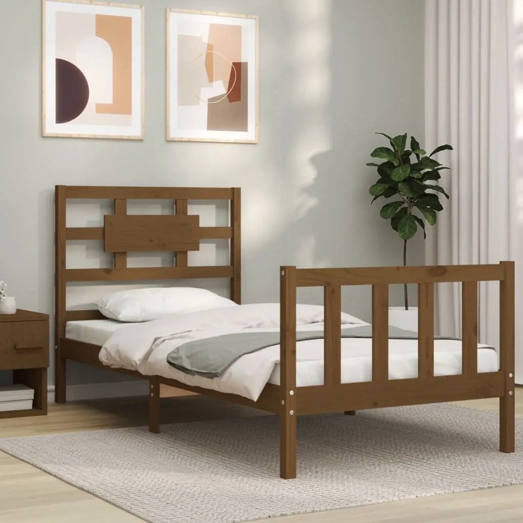 vidaXL Estrutura cama solteiro c/cabeceira madeira maciça castanho-mel