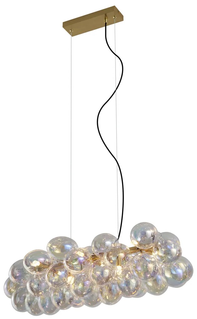Candeeiro suspenso de design dourado com vidro arco-íris 8 luzes - Uvas Design