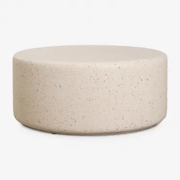 Mesa De Centro Para Jardim Redonda Ø90 Cm Em Cimento Elyndra Terraço Bege Creme - Sklum