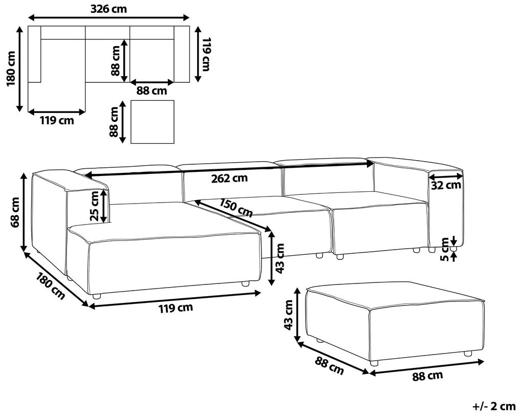 Sofá de canto modular 3 lugares com repousa-pés em linho creme à direita APRICA Beliani