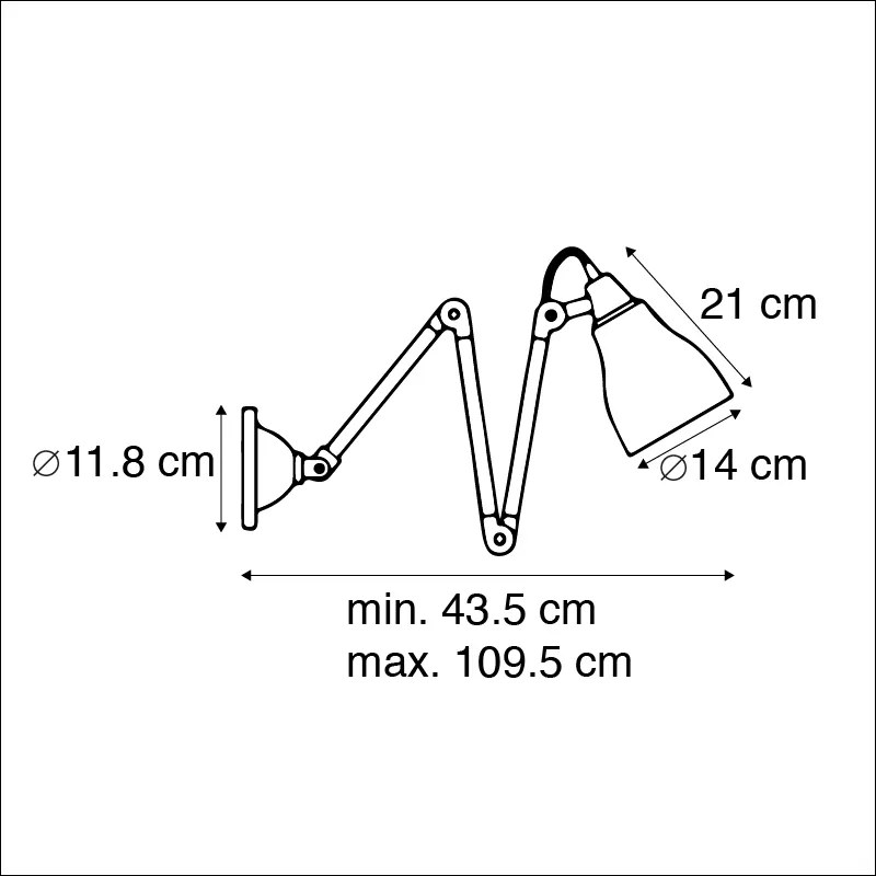 Candeeiro de parede industrial cinzento ajustável - Mersey