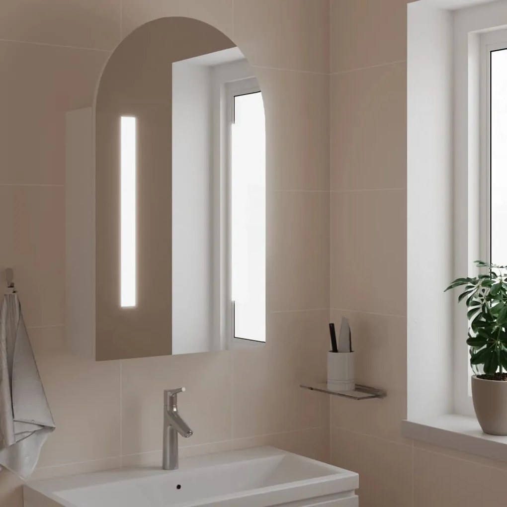 vidaXL Armário espelhado arqueado p/ casa de banho c/ luz LED branco