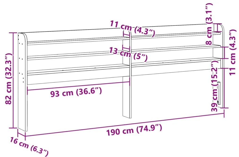 Cabeceira com prateleiras 180 cm pinho maciço castanho-mel