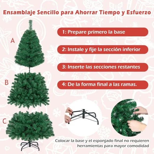 Árvore de Natal artificial clássica e realista de 180 cm em PVC de alta qualidade com base resistente Verde