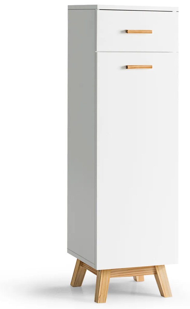 Armário de Banheiro Organizador Vertical com 1 Gaveta 3 Prateleiras Ajustáveis para Corredor da Sala de Estar Quarto 30 x 30 x 102 cm Branco