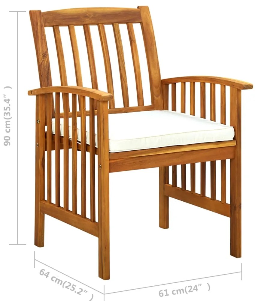 3 pcs conjunto de jantar p/ jardim c/ almofadões acácia maciça