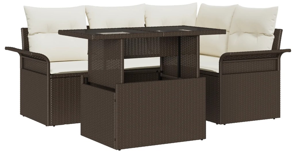 Conjunto de Sofá de Jardim vidaXL de 5 Peças com Almofadas Castanho de