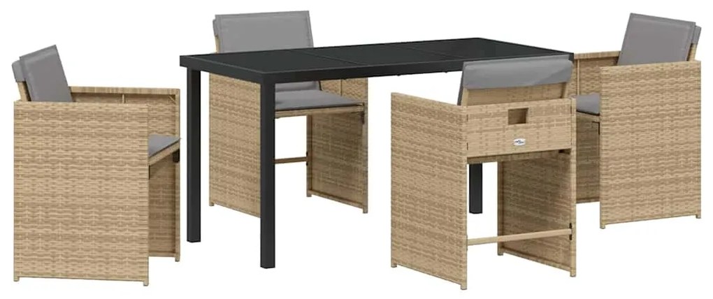 Conjunto de Jantar de Jardim com 5 Peças e Almofadas em Bege Rattan Po