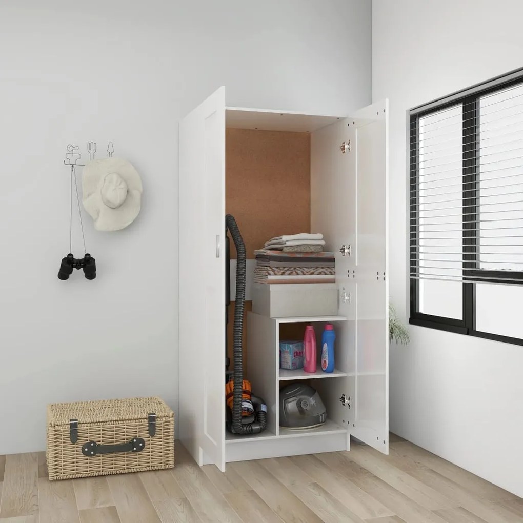 803440 vidaXL Roupeiro 82,5x51,5x180 cm contraplacado branco brilhante