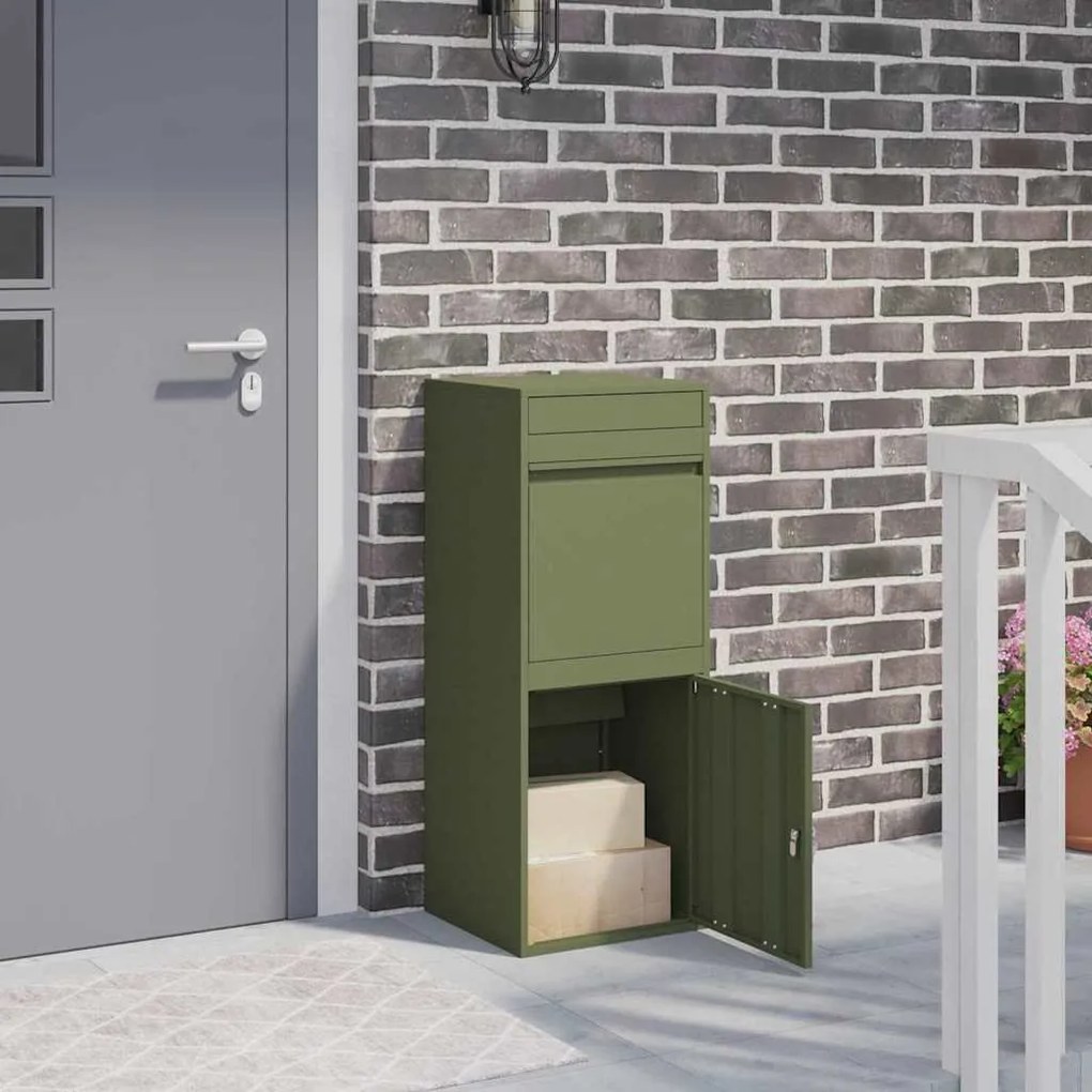 vidaXL Caixa para entrega de pacotes Verde-oliva 41 x 38 x 103 cm Aço
