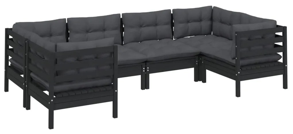 6 pcs conjunto lounge de jardim c/ almofadões pinho preto