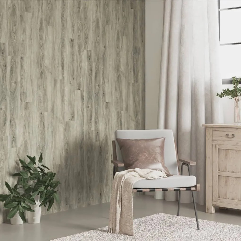 Painel de parede c/ aspeto de madeira 2,06 m² PVC cinzento