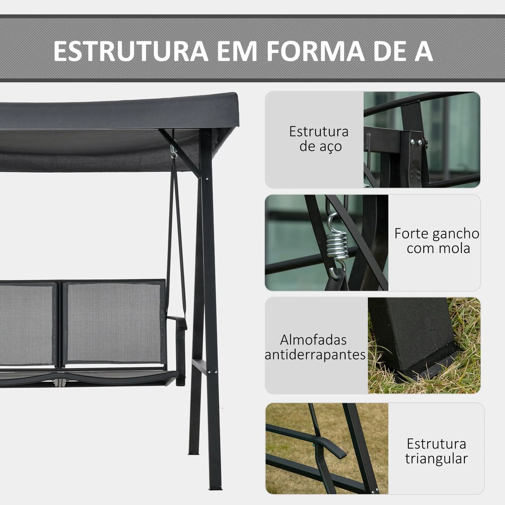 Outsunny Baloiço de Jardim de 2 Lugares com Teto Ajustável Encosto Res