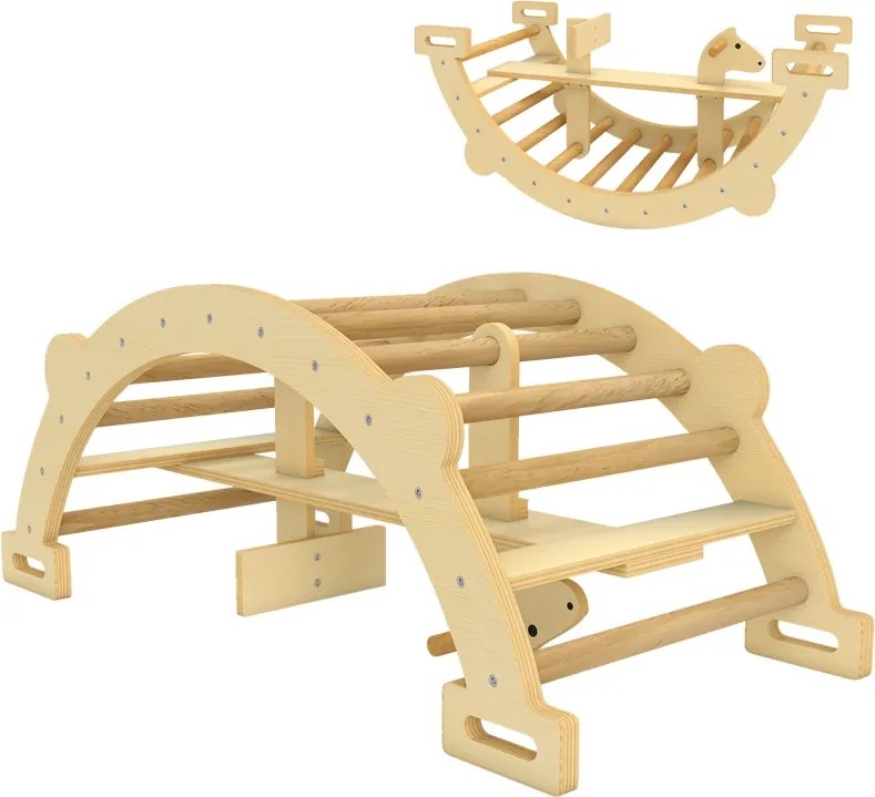 Arco de Escalada de Madeira e Baloiço Montessori Brinquedo Educativo Interior para Crianças 110x52 cm Madeira