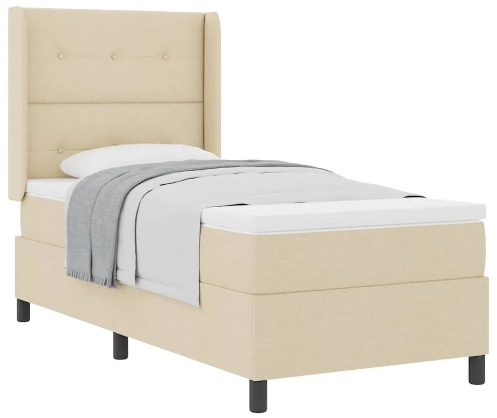 Cama com Estrado e Colchão - Creme, 100x200 cm em Tecido