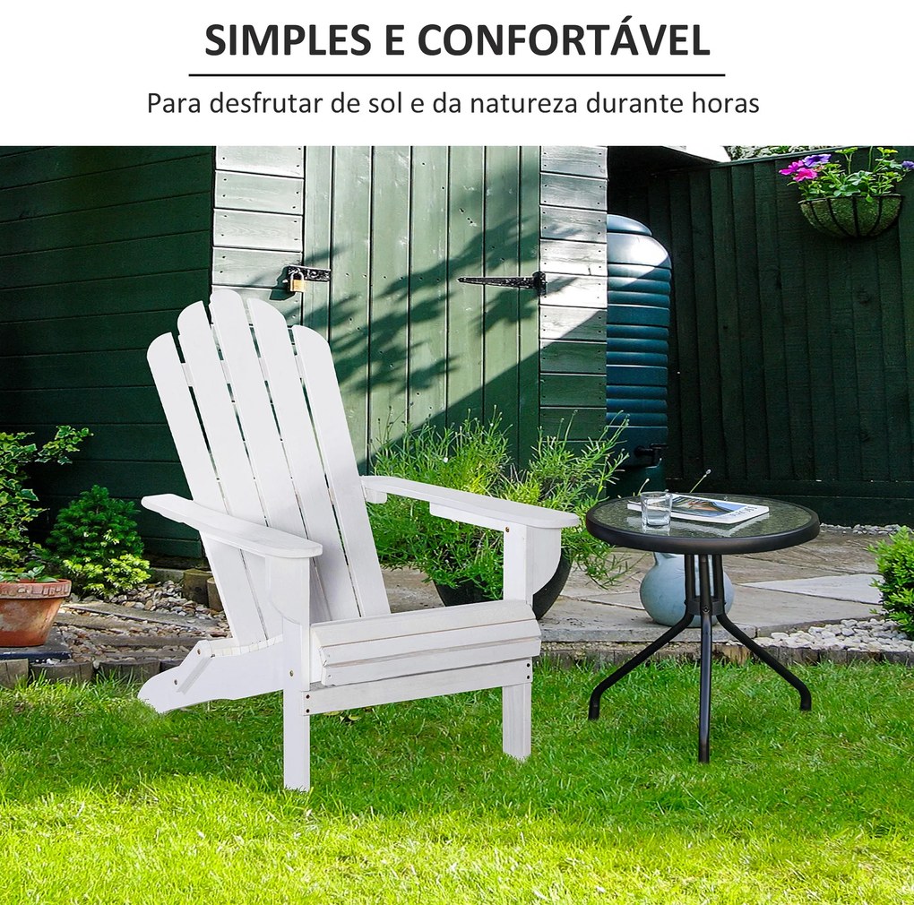 Outsunny Cadeira Adirondack de Madeira Dobrável Cadeira de Jardim com Apoio para os Braços e Encosto Alto para Terraço Balcão Exterior Carga Máx. 113kg 73x73x92cm Branco