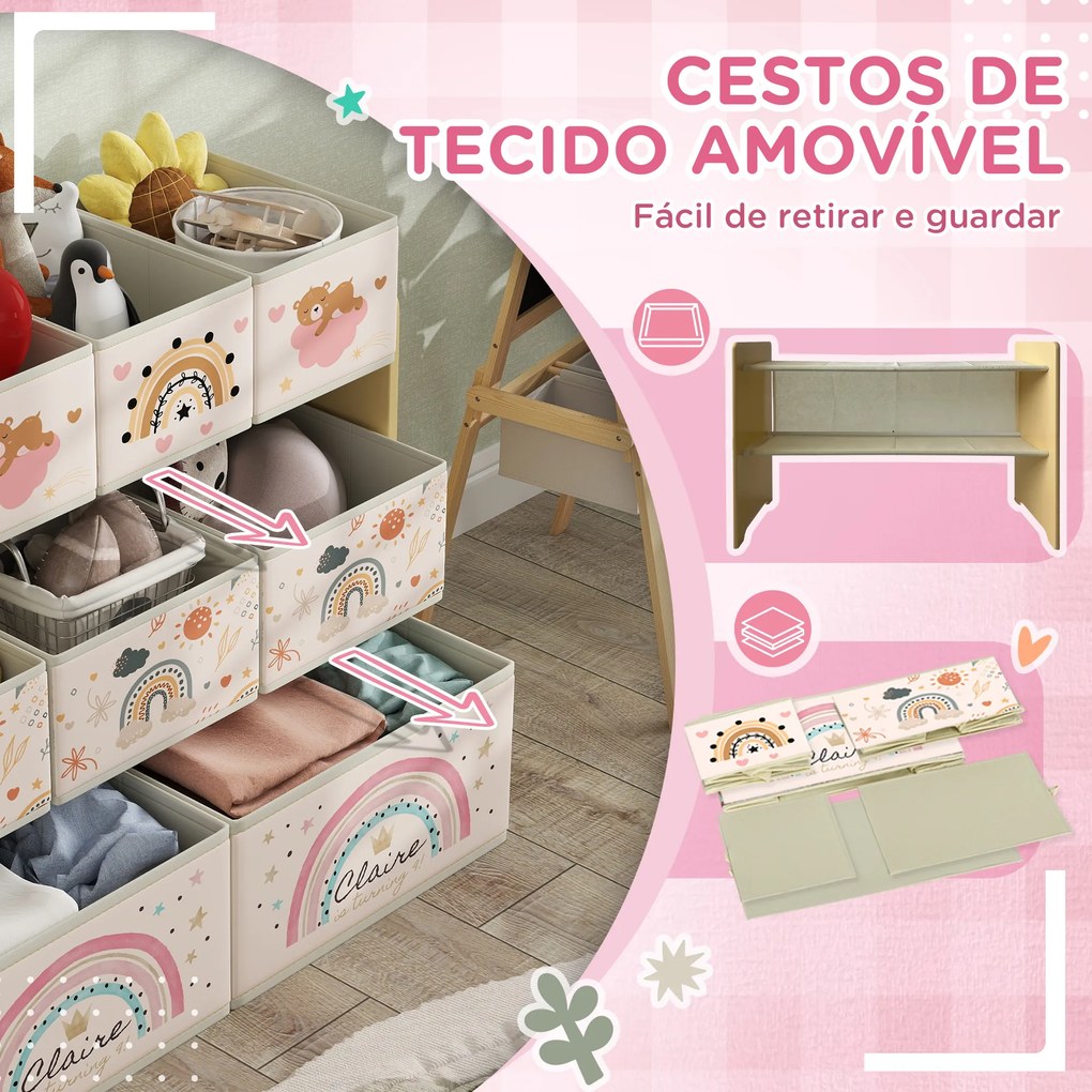 Organizador para Brinquedos para Crianças com 9 Cestas de Tecido não Tecido 93x30x70 cm Multicor