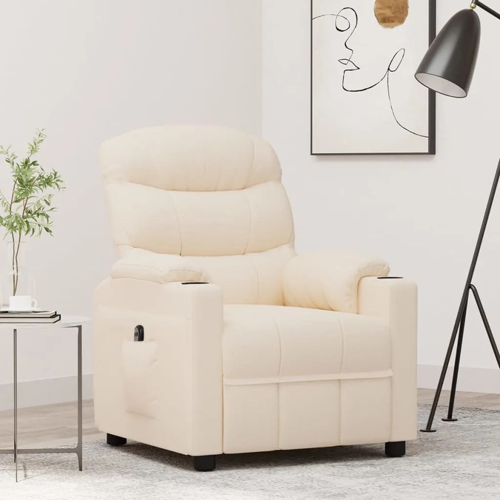vidaXL Poltrona reclinável elétrica tecido cor creme