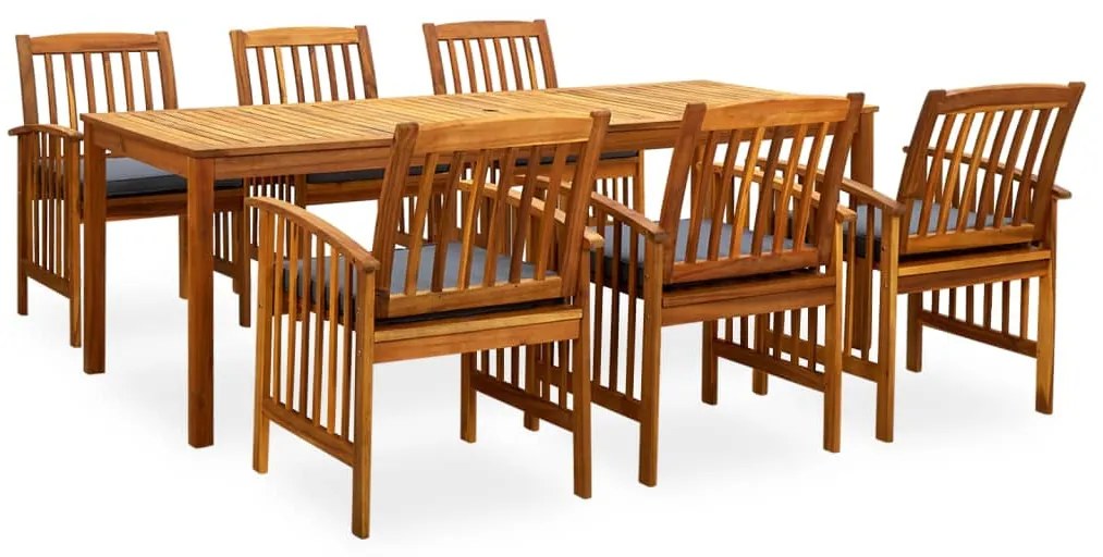 7 pcs conjunto de jantar p/ jardim c/ almofadões acácia maciça