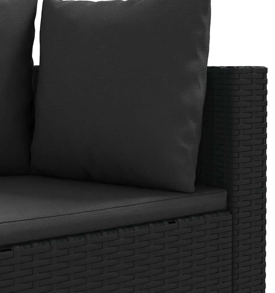 3 pcs conjunto sofás de jardim com almofadões vime PE preto