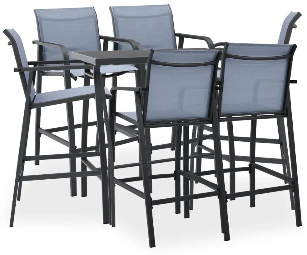 vidaXL 7 pcs conjunto de bar para jardim preto e cinzento