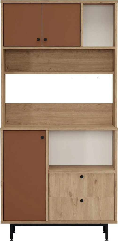 Armário Alto de Cozinha "Toledo" E-1 - Carvalho e Nogueira Vermelho- 8