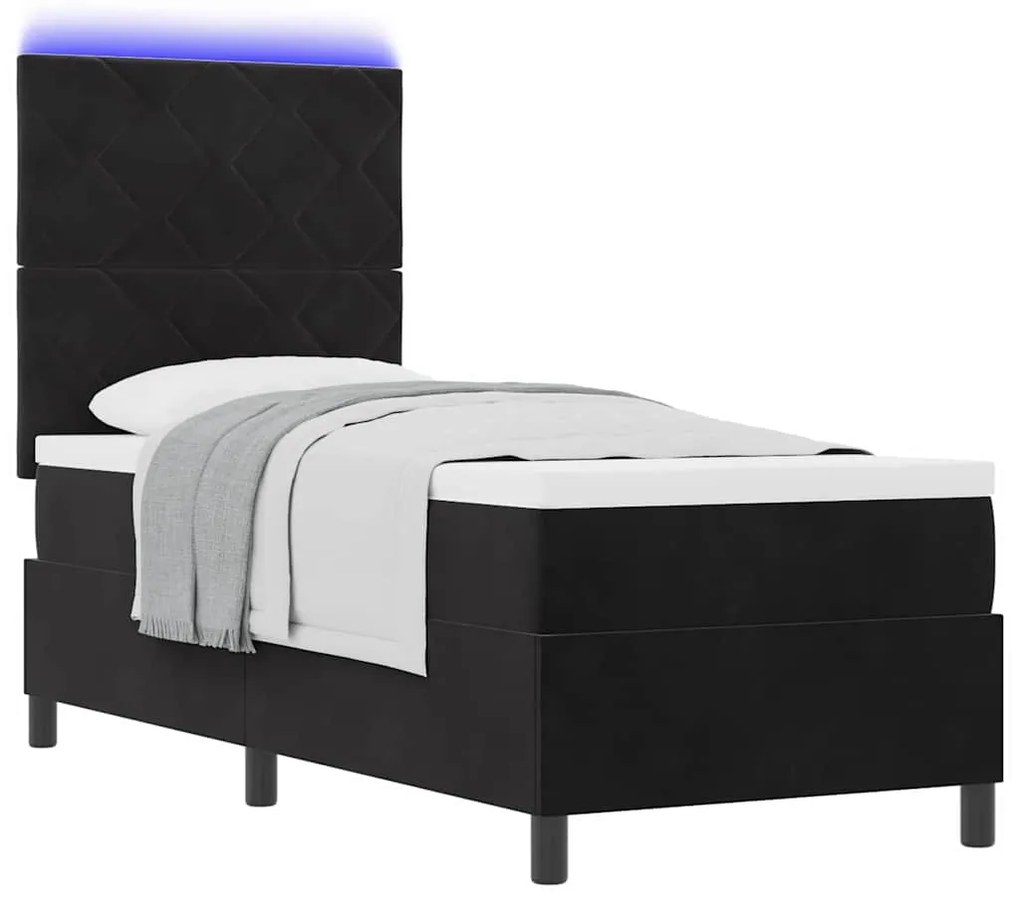 Cama Box Spring vidaXL com Colchão e LED Preto 80x200 cm Veludo