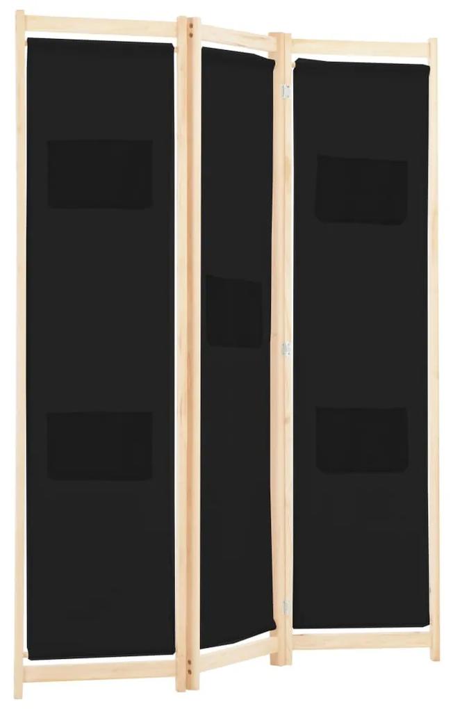 Divisória de quarto com 3 painéis 120x170x4 cm tecido preto