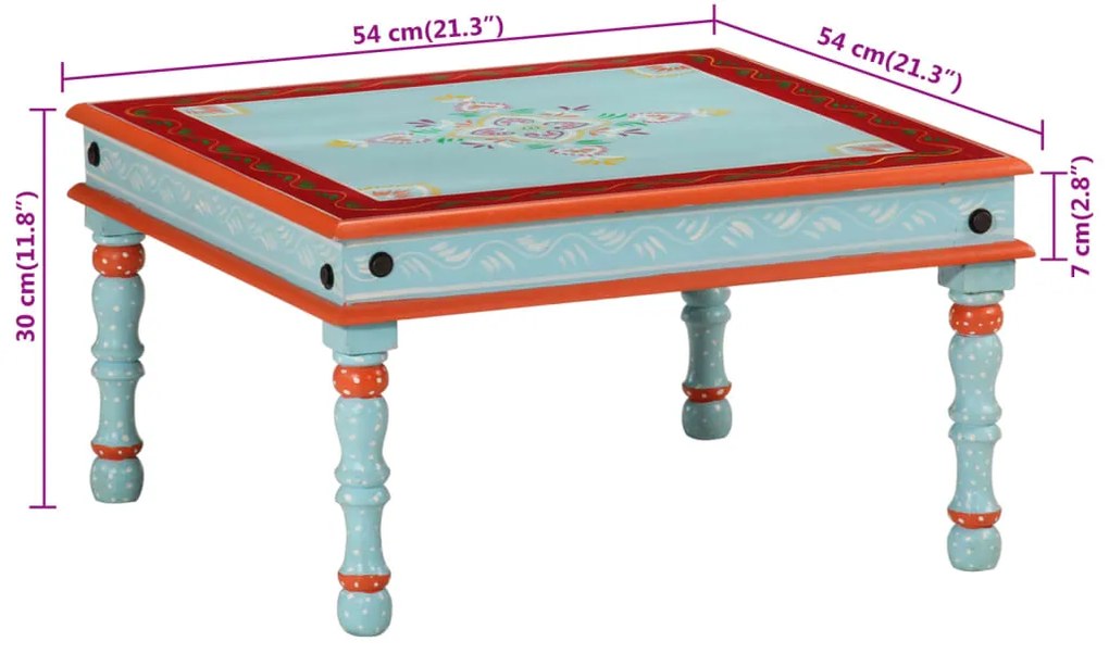 Mesa de centro pintada à mão mangueira maciça azul