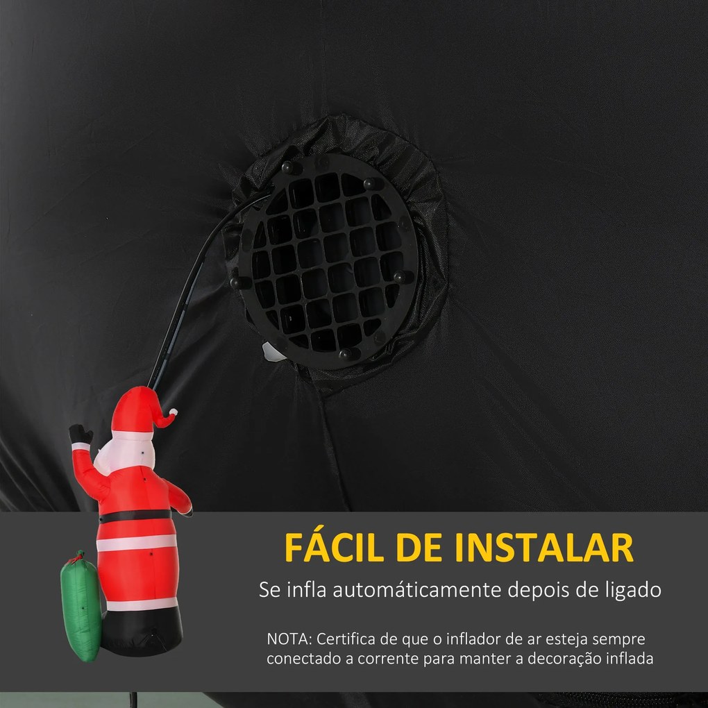 HOMCOM Pai Natal Insuflável com Saco de Presentes 3 Luzes LED IP44 e I