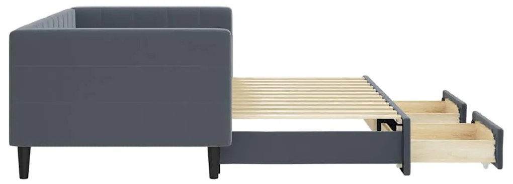 Sofá-cama c/ gavetão e gavetas 90x200 cm veludo cinzento-escuro
