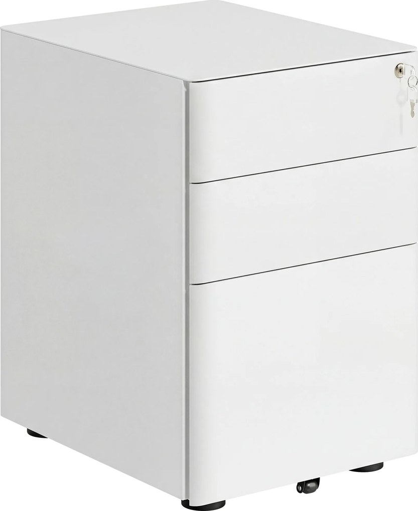 Vinsetto Gaveteiro móvel com 3 gavetas, armário de arquivos móvel com rodízios e fechadura, armário de escritório com arquivo suspenso e porta-canetas, gaveteiro para escritório, home office, 39 x 48 x 59 cm Branco | Aosom Portugal