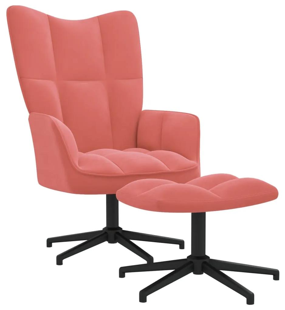 328110 vidaXL Cadeira de descanso com banco veludo rosa