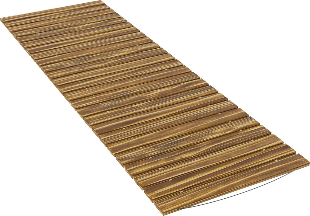 Outsunny Caminho de Ripas de Madeira Enrolável 120x38 cm Resistente às Intempéries, Decoração de Jardim para Praia e Festa - Acabamento Carbonizado | Aosom Portugal