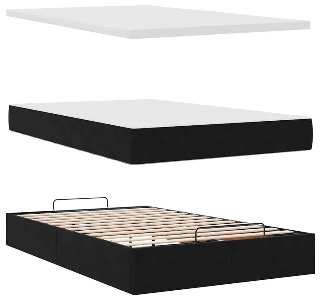 Estrutura de cama otomana com colchões 120x200 cm veludo preto