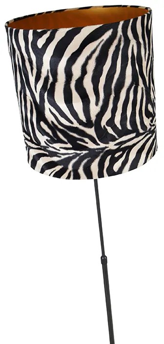 Candeeiro de Pé Preto com Abajur Impressão Zebra 40 cm Ajustável - Parte Clássico / Antigo