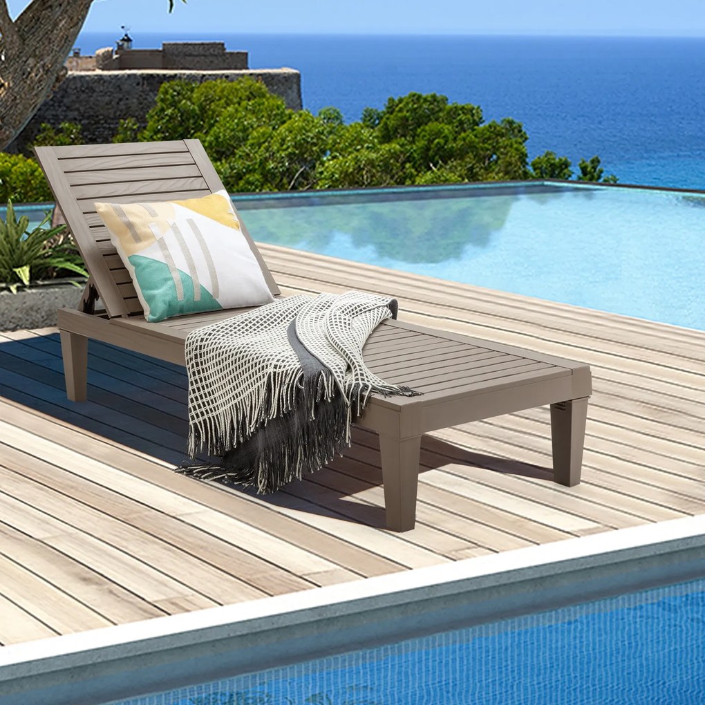 Espreguiçadeira de jardim para exterior com encosto ajustável em 5 posições para varanda Praia Piscina 190 x 57,5 x 29 cm Castanha