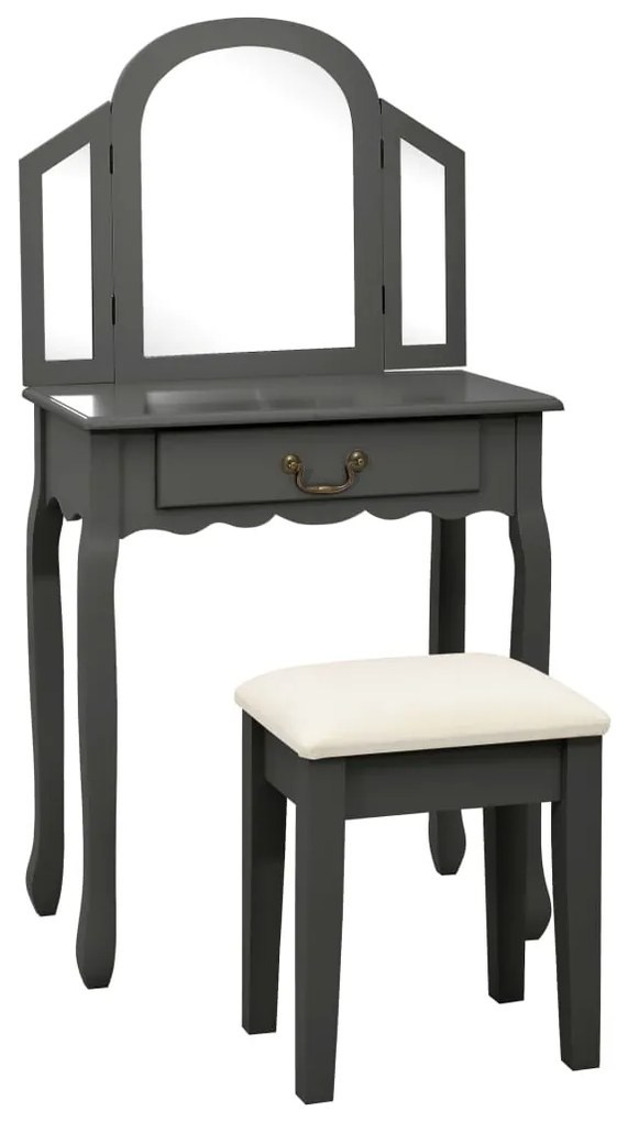289337 vidaXL Toucador c/ banco 65x36x128 cm MDF e madeira paulownia cinzento