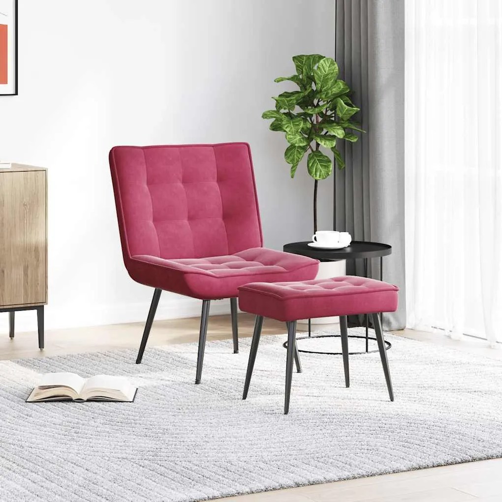 Cadeira de descanso com banco veludo vermelho tinto
