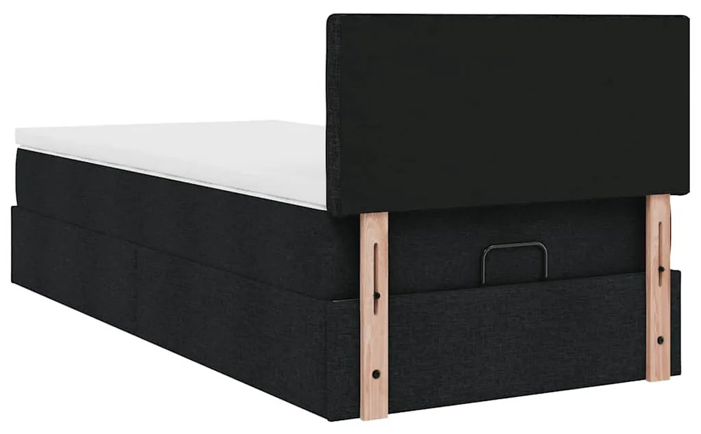 Cama otomana com colchão 90x200 cm tecido preto