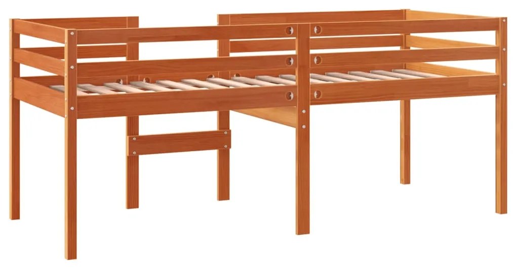 Cama alta 90x200 cm madeira de pinho maciça castanho cera