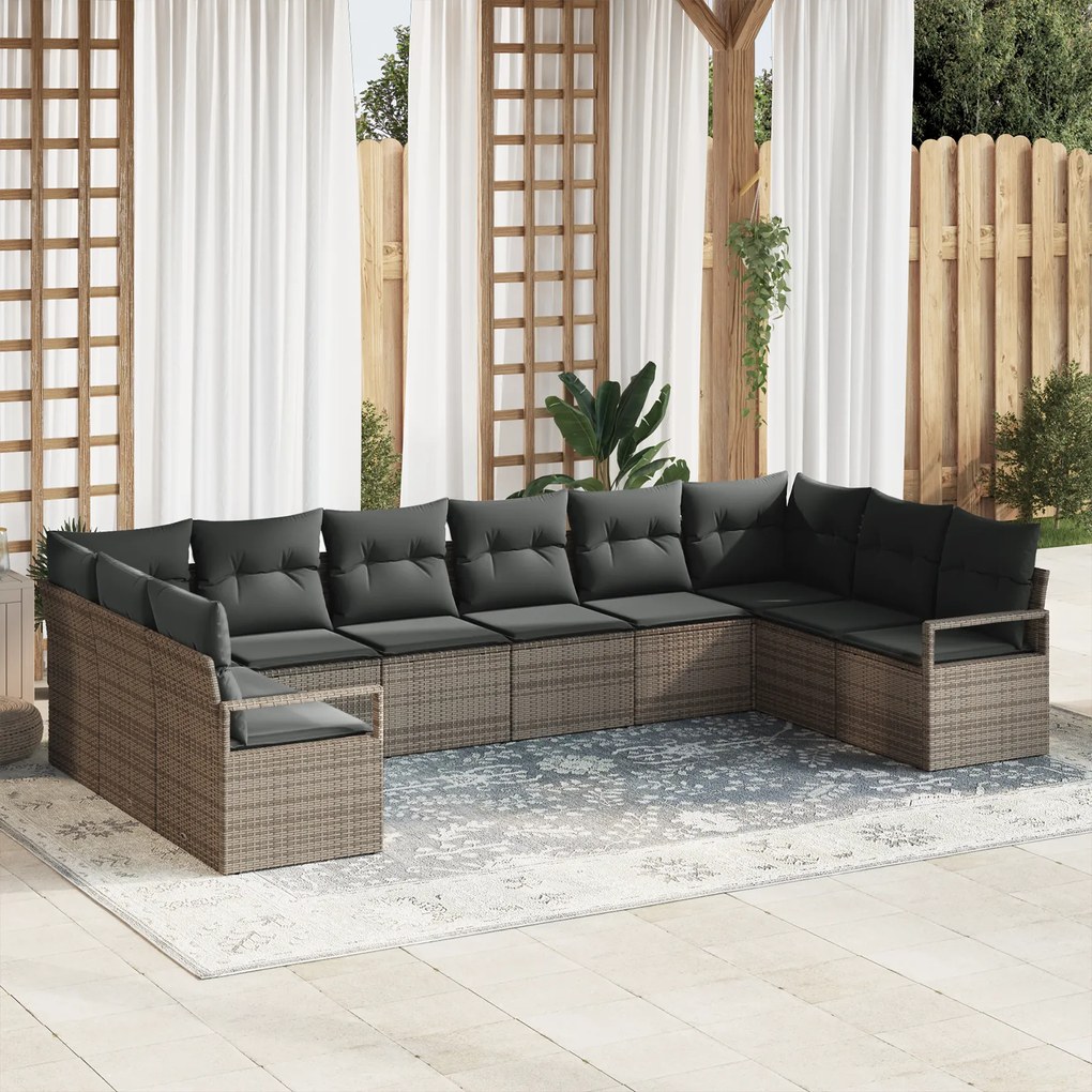 Conjunto de Sofás de Jardim vidaXL de 10 Peças com Almofadas Rattan Po