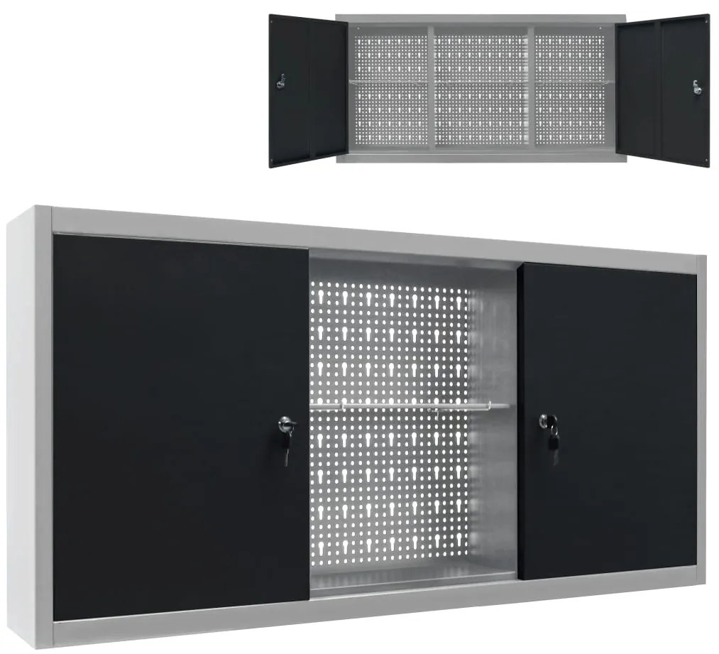 Armário ferramentas parede industrial metal cinzento e preto
