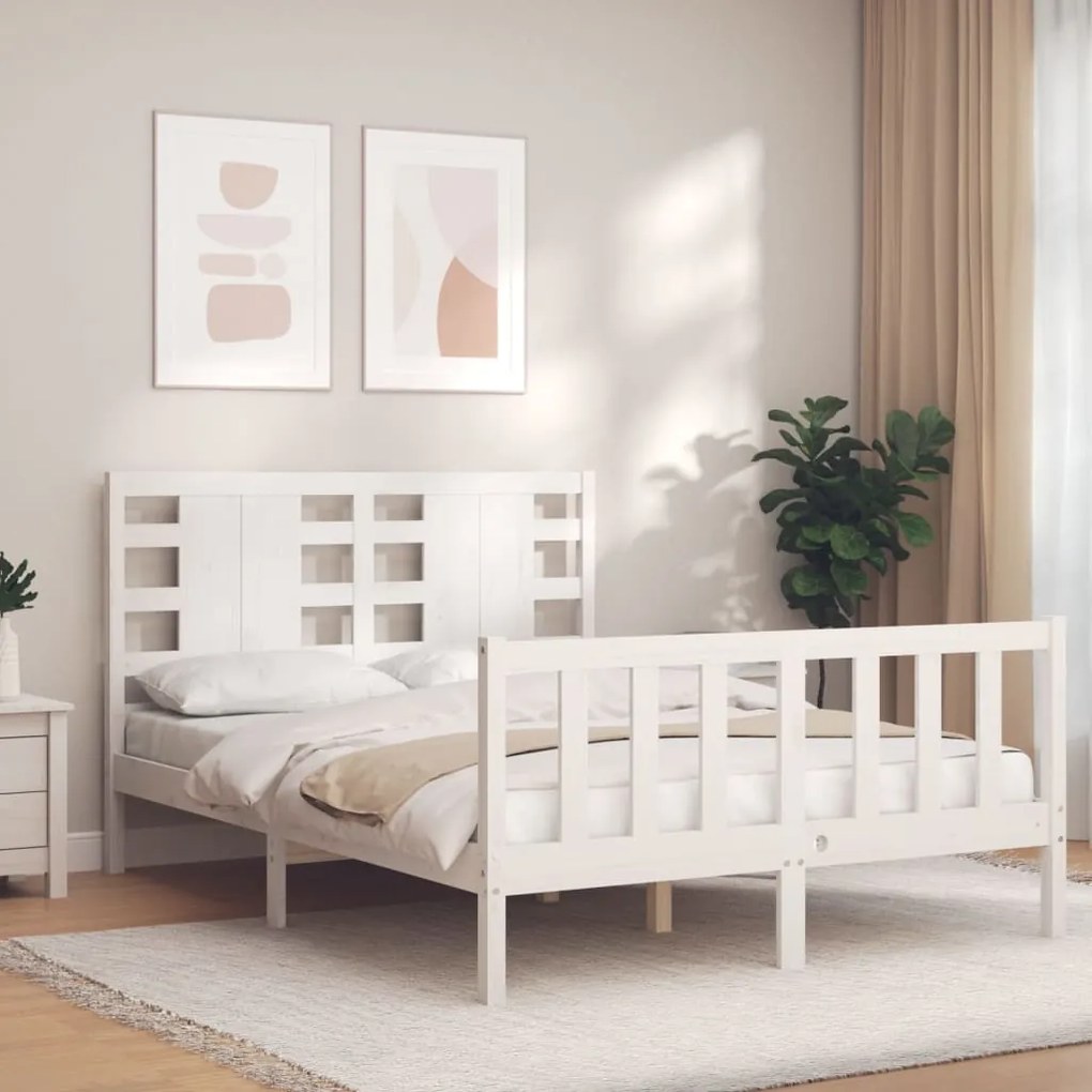 Estrutura de cama com cabeceira 140x200cm madeira maciça branco