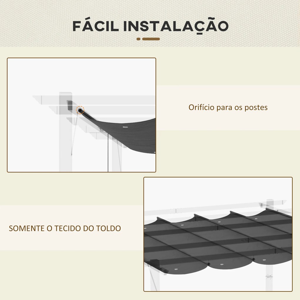Cobertura para Pérgola 2,5x2,55 cm Teto de Substituição Retrátil para Pérgola com 10 Orifícios de Drenagem Cinza Escuro