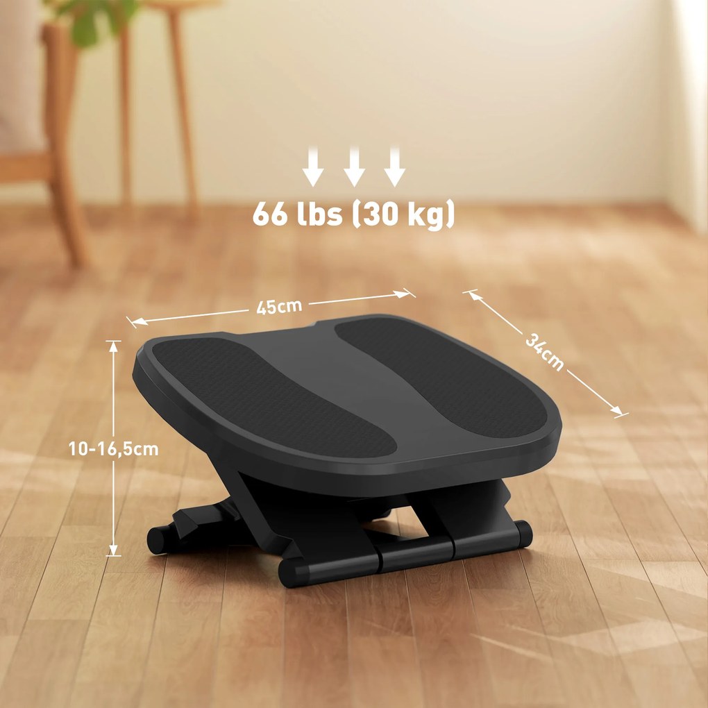 Apoio para os Pés com Superfície Texturizada Inclinação de 0-30° Massagem e Altura Ajustável em 3 Níveis 45x34x10-16,5 cm Cinza